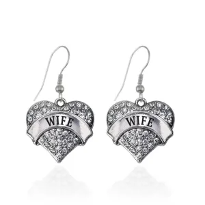 Silver Wife Pave Heart Charm Dangle Earrings