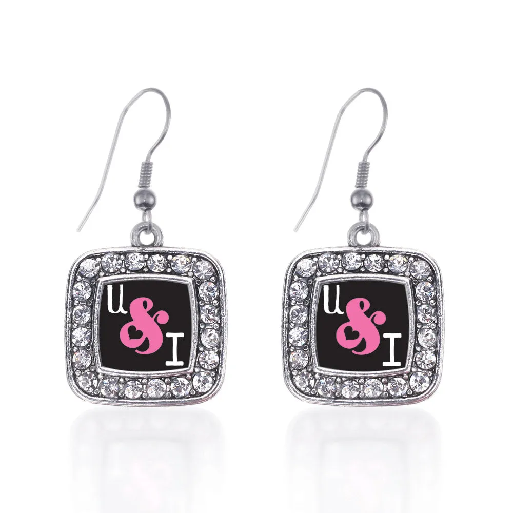 Silver You And I Square Charm Dangle Earrings