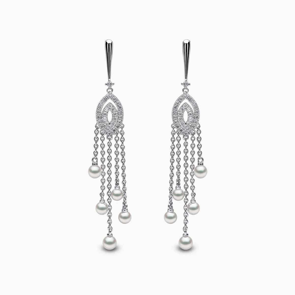 Sleek 18K Gold Pearl and Diamond Chain Drop Earrings
