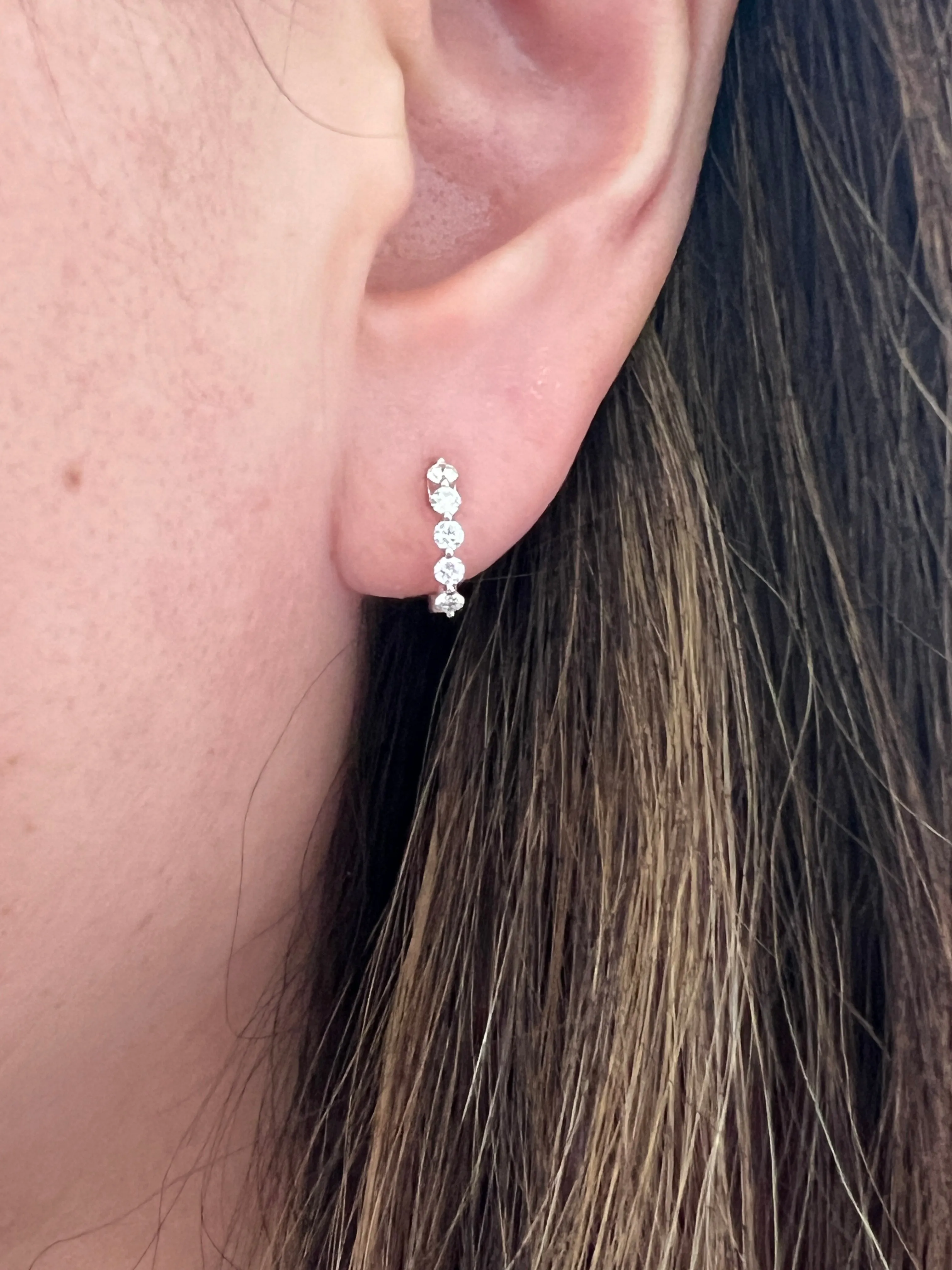 Small Pronged White Gold Diamond Hoops