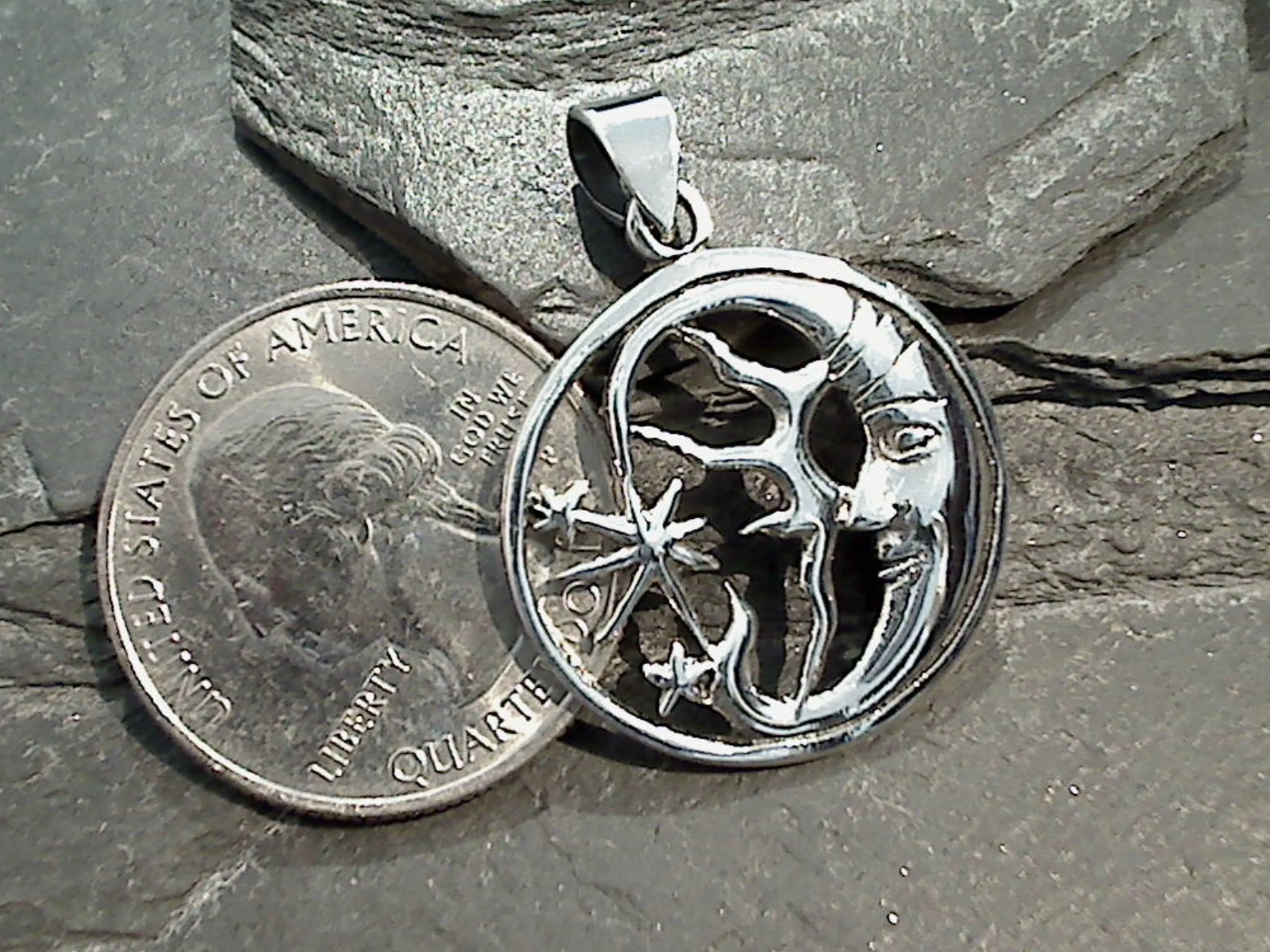 Sterling Silver Moon And Stars Pendant