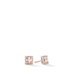 Stud Earrings with Morganite, 18K Rose Gold Bezel and Pave Diamonds