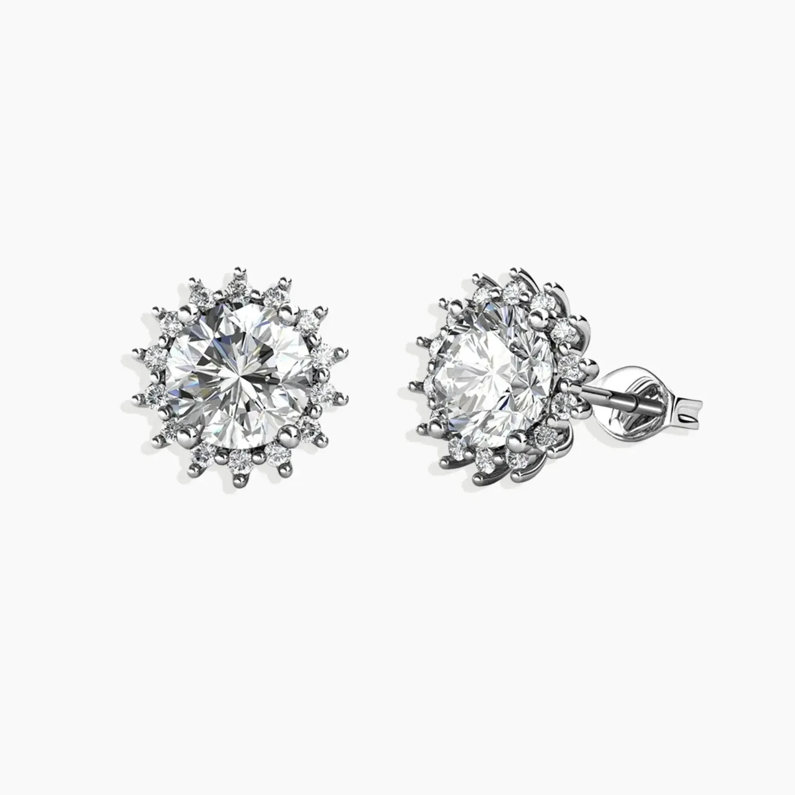 Sunburst Moissanite Round Stud Earrings - Sterling SIlver - Irosk Australia®