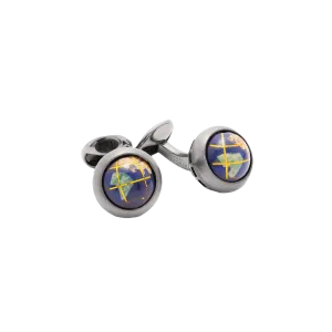Tateossian Globe Revolve cufflinks with lapis in sterling silver