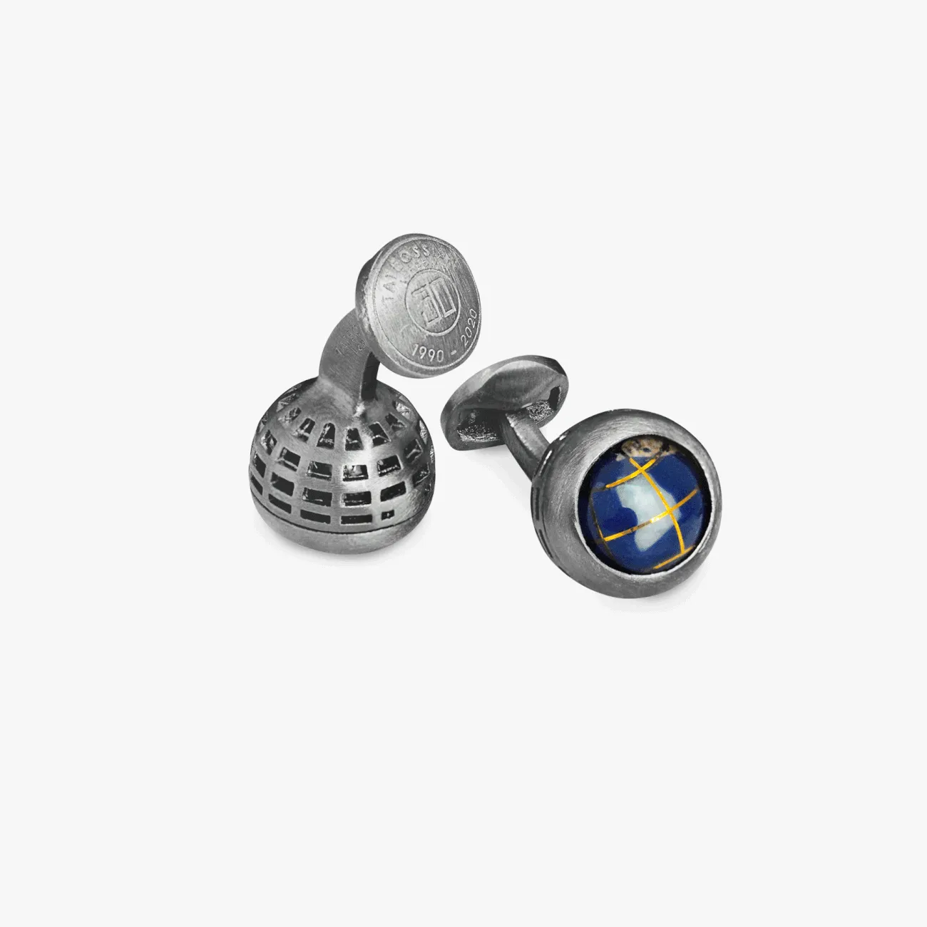 Tateossian Globe Revolve cufflinks with lapis in sterling silver