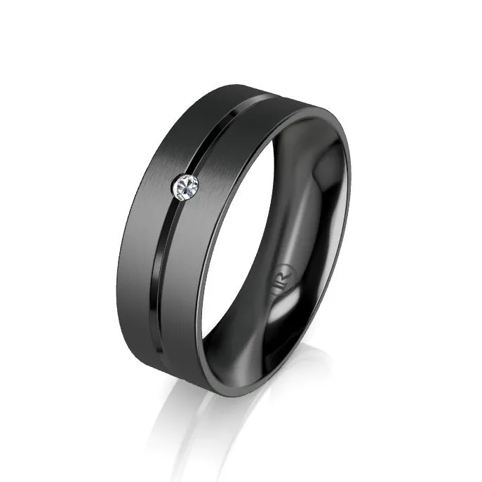 The Black Zirconium Grooved White Diamond Wedding Ring