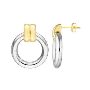 Two-Tone Dangle Hoop Earrings - 14K Yellow & White Gold - - by Dazyle