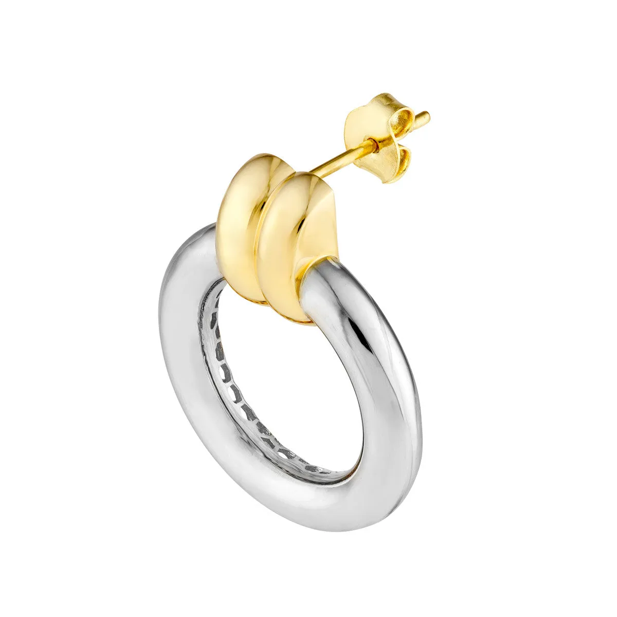 Two-Tone Dangle Hoop Earrings - 14K Yellow & White Gold - - by Dazyle