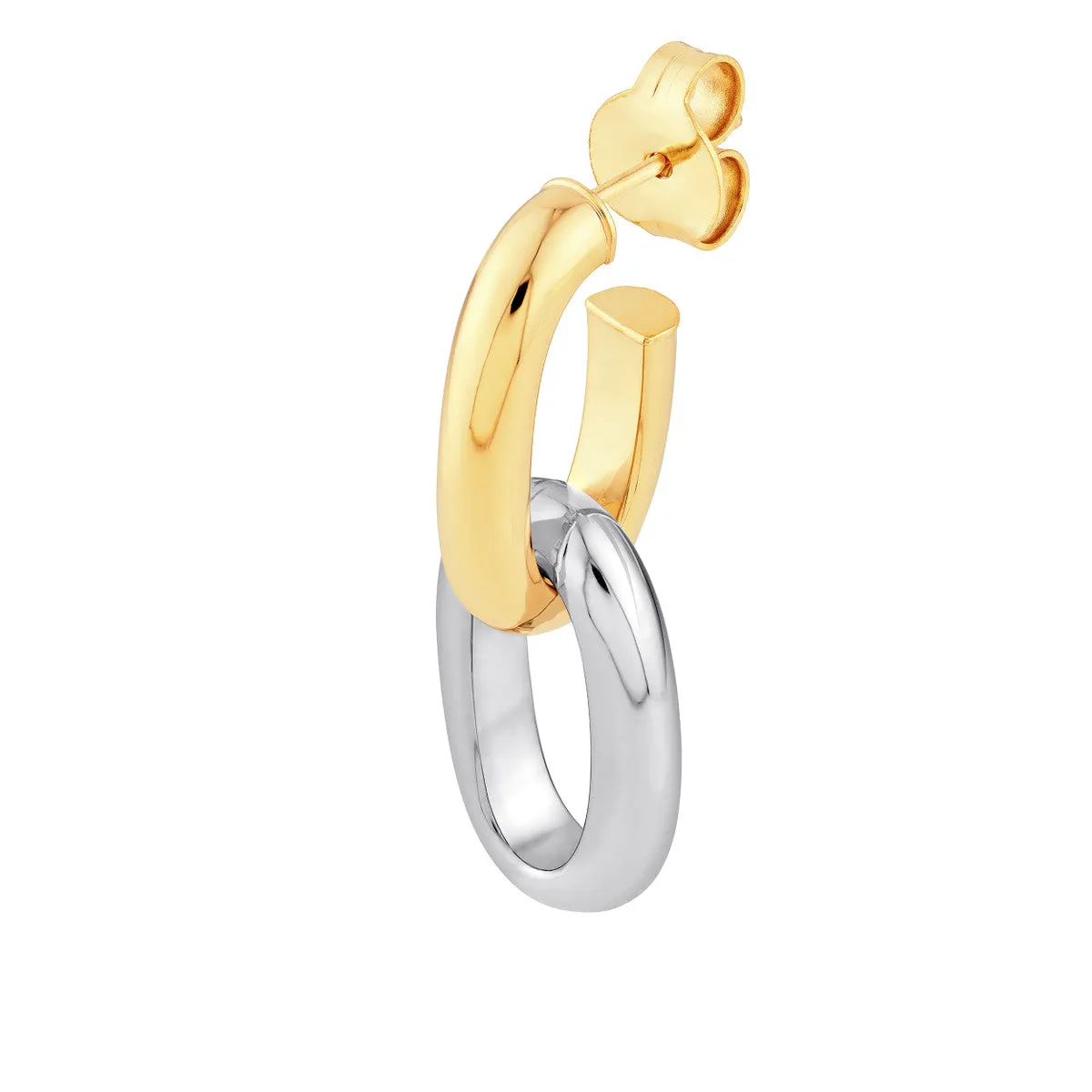 Two-Tone Dangle Oval Hoop Earrings - 14K Yellow & White Gold - by Dazyle