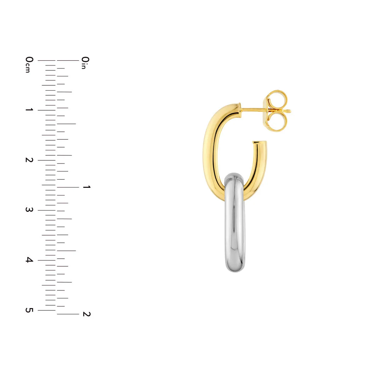 Two-Tone Dangle Oval Hoop Earrings - 14K Yellow & White Gold - by Dazyle