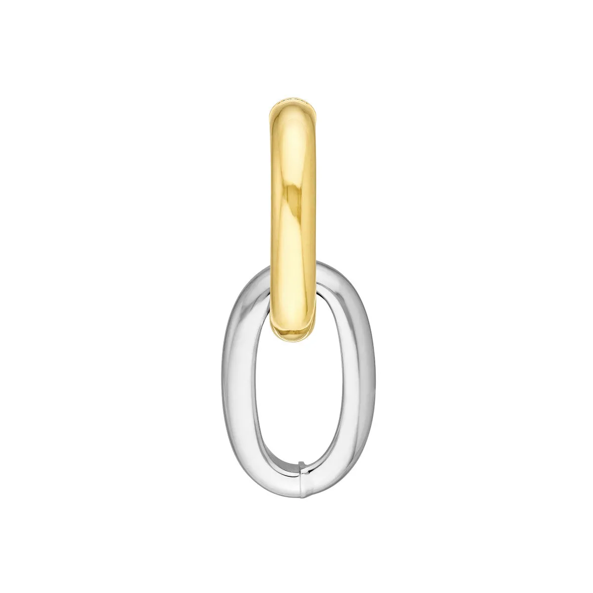 Two-Tone Dangle Oval Hoop Earrings - 14K Yellow & White Gold - by Dazyle