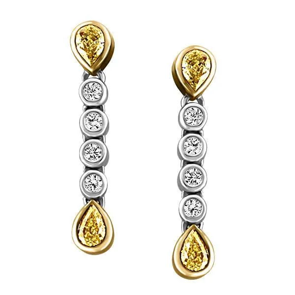 Two Tone Gold Yellow Diamond Earrings