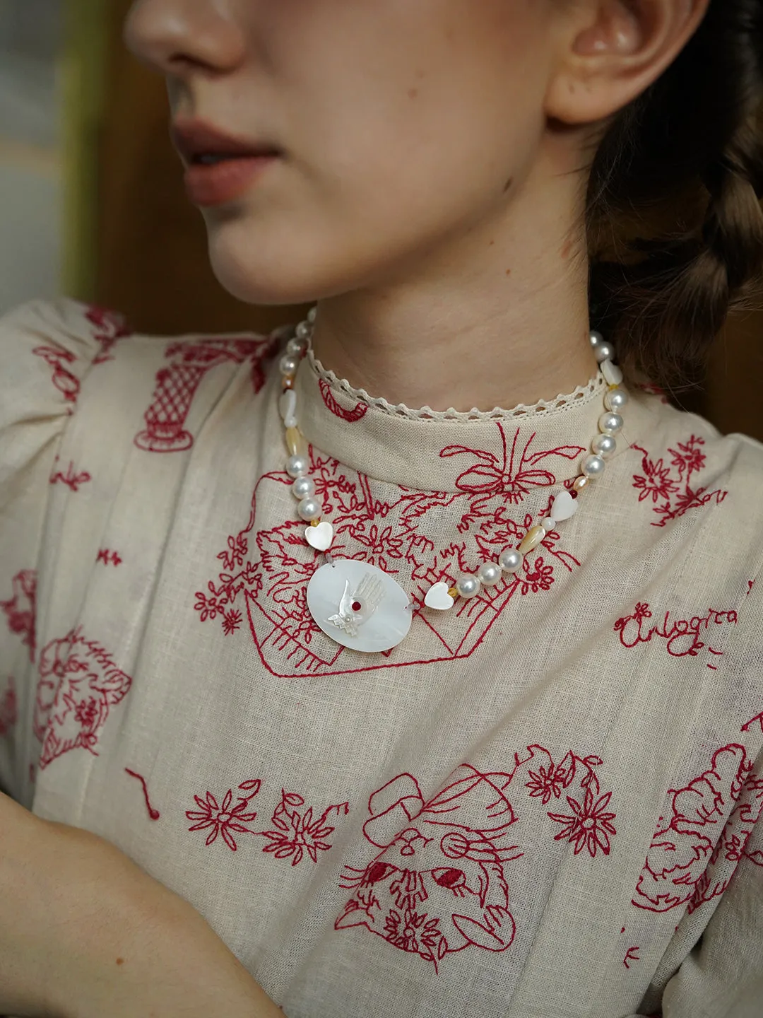 Unlogical Poem Hand/Bird shaped Shell Natural freshwater pearls Handmade Necklace