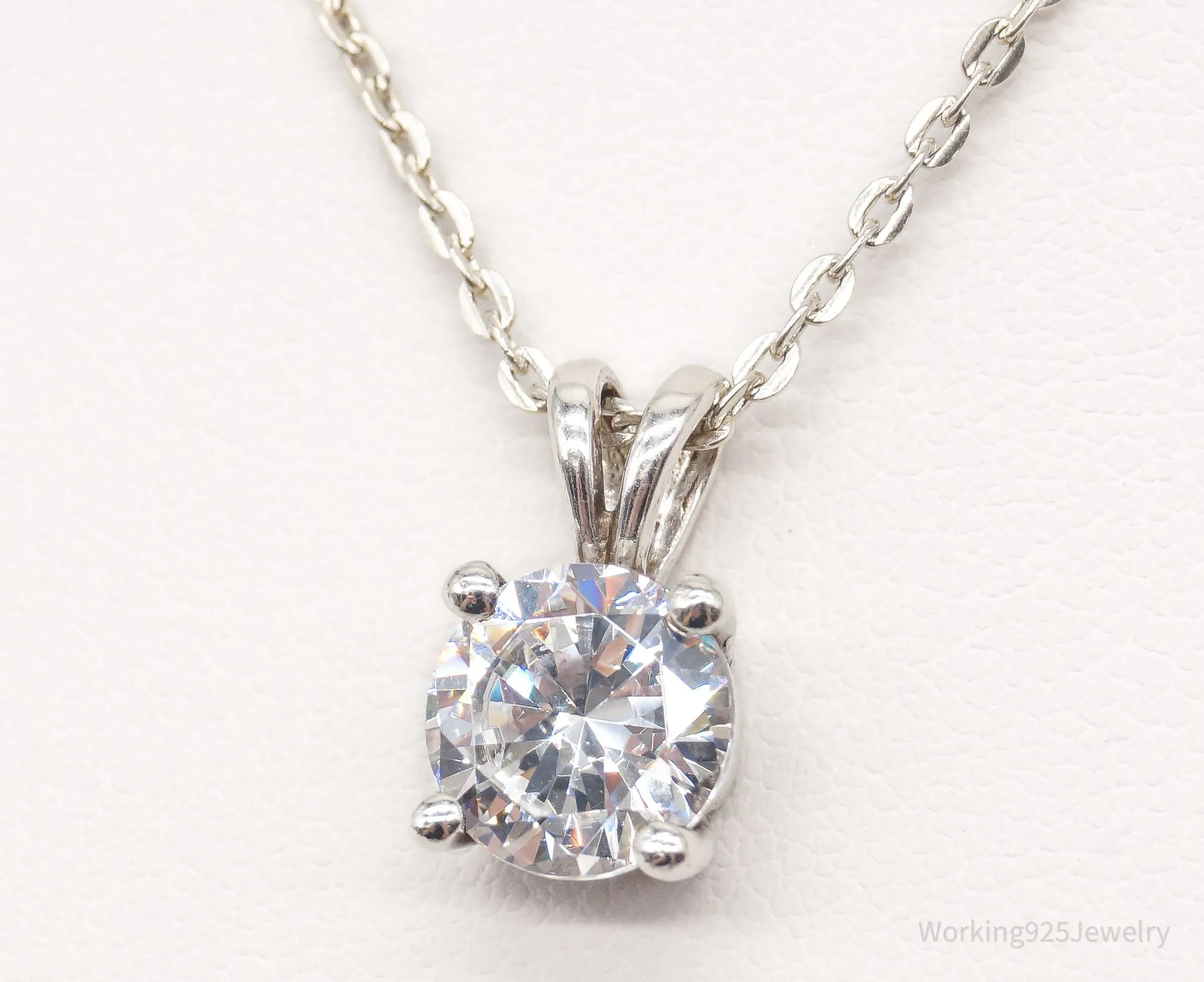 Vintage Large Cubic Zirconia DQCZ Sterling Silver Necklace
