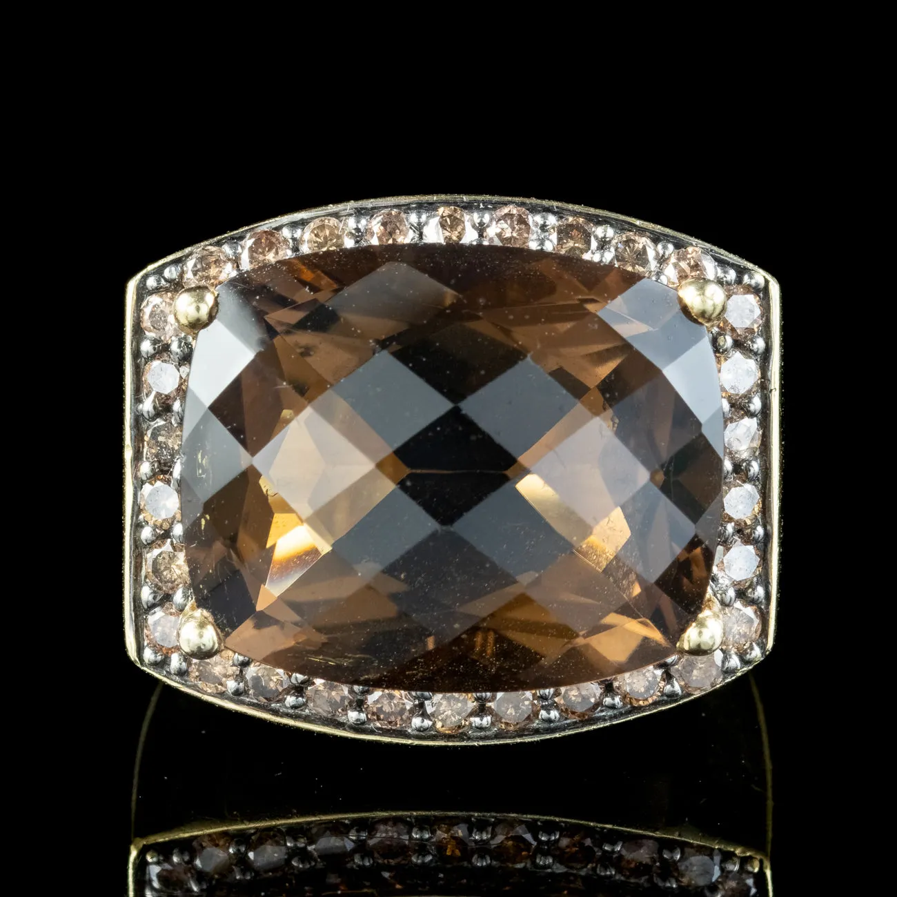 Vintage Smoky Quartz Diamond Cocktail Ring 16ct Quartz