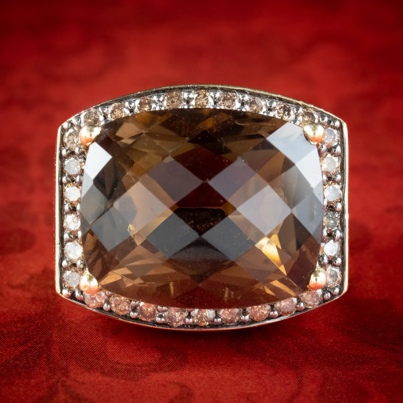 Vintage Smoky Quartz Diamond Cocktail Ring 16ct Quartz