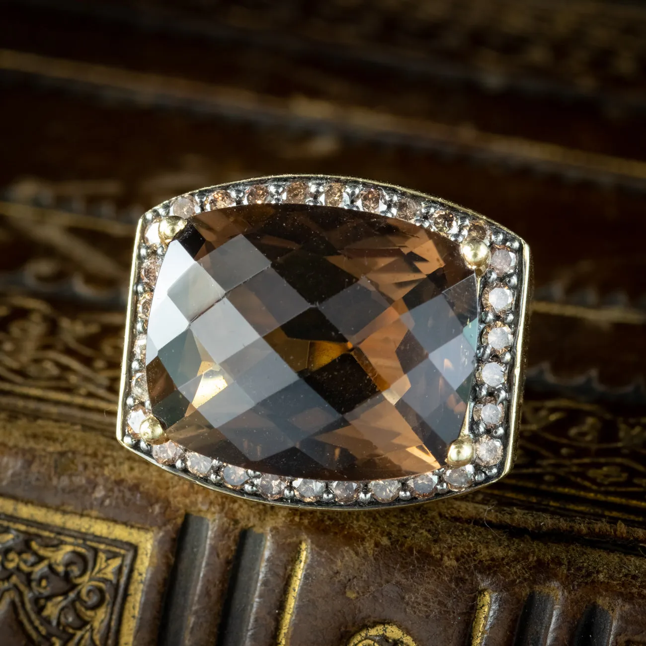 Vintage Smoky Quartz Diamond Cocktail Ring 16ct Quartz