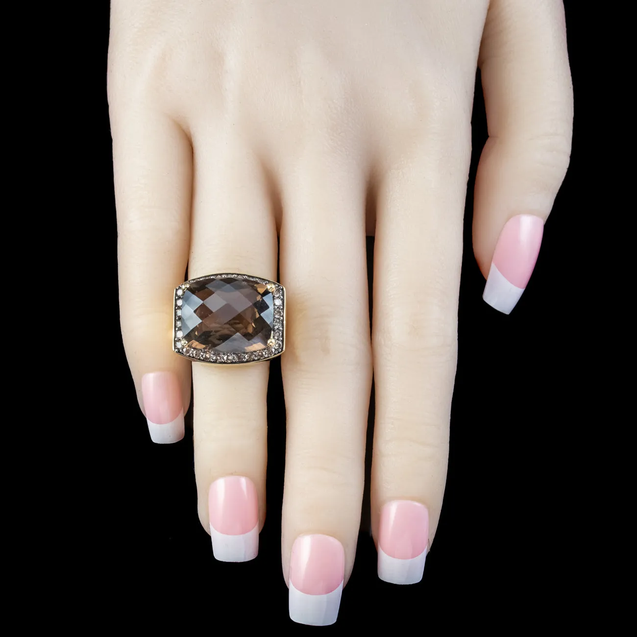 Vintage Smoky Quartz Diamond Cocktail Ring 16ct Quartz