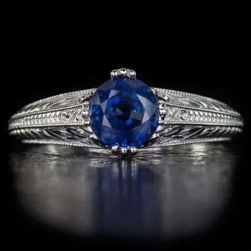VINTAGE STYLE 3/4ct NATURAL SAPPHIRE ROYAL BLUE ART DECO FLORAL COCKTAIL RING