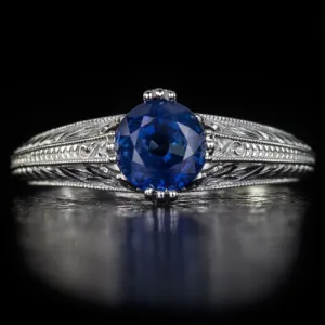 VINTAGE STYLE 3/4ct NATURAL SAPPHIRE ROYAL BLUE ART DECO FLORAL COCKTAIL RING