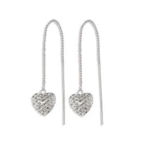 White Gold Heart Dangle Earrings