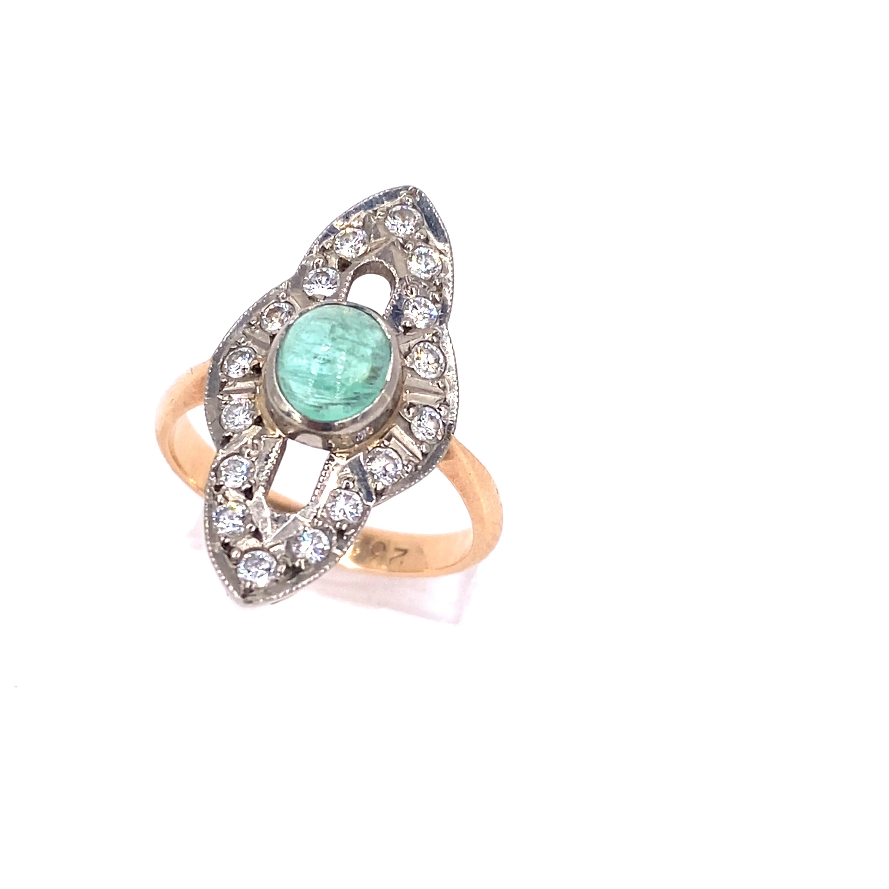 Women’s 14ct Yellow Gold Diamond & Cabochon Emerald Cocktail Ring - 5.3g