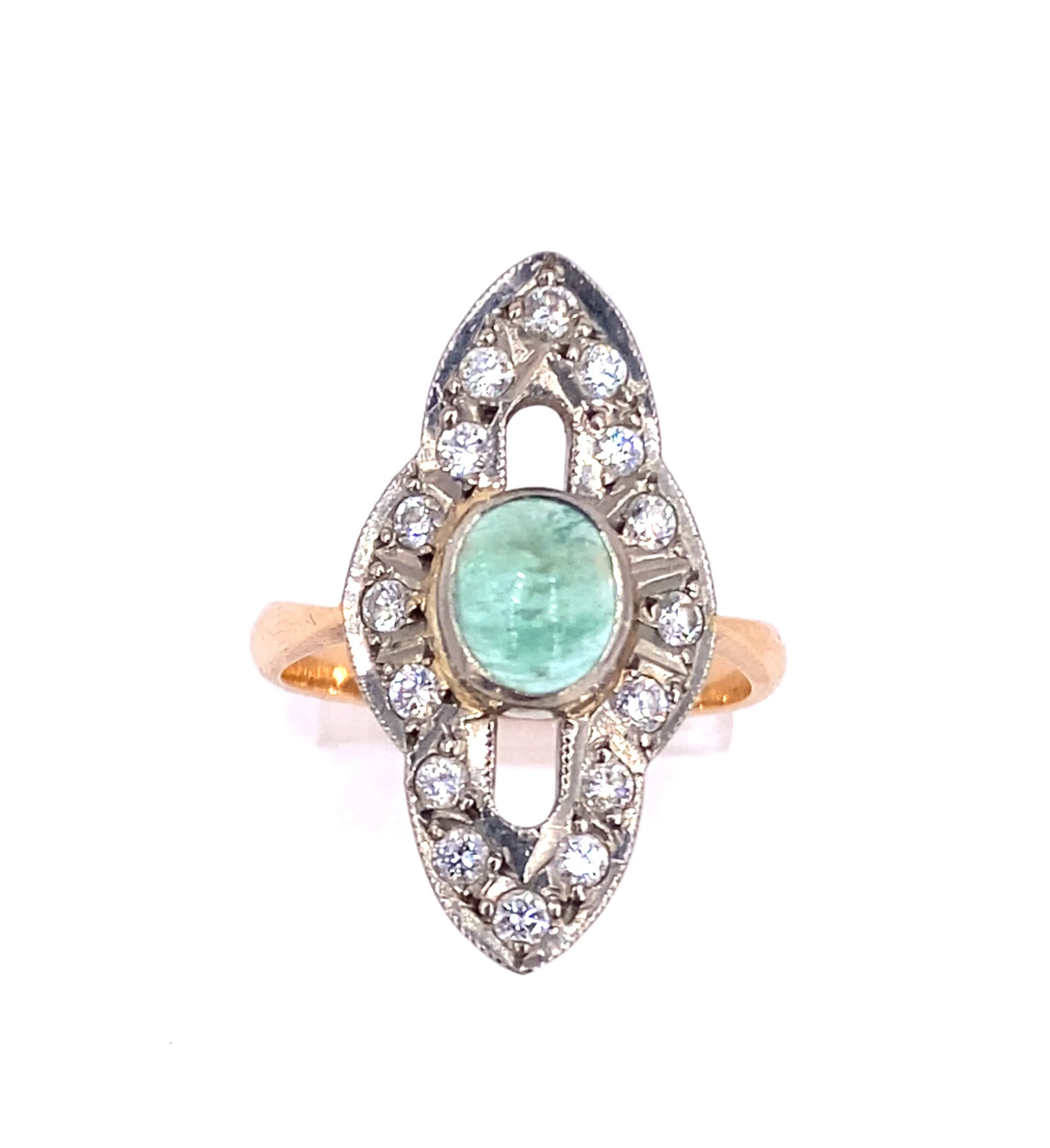 Women’s 14ct Yellow Gold Diamond & Cabochon Emerald Cocktail Ring - 5.3g