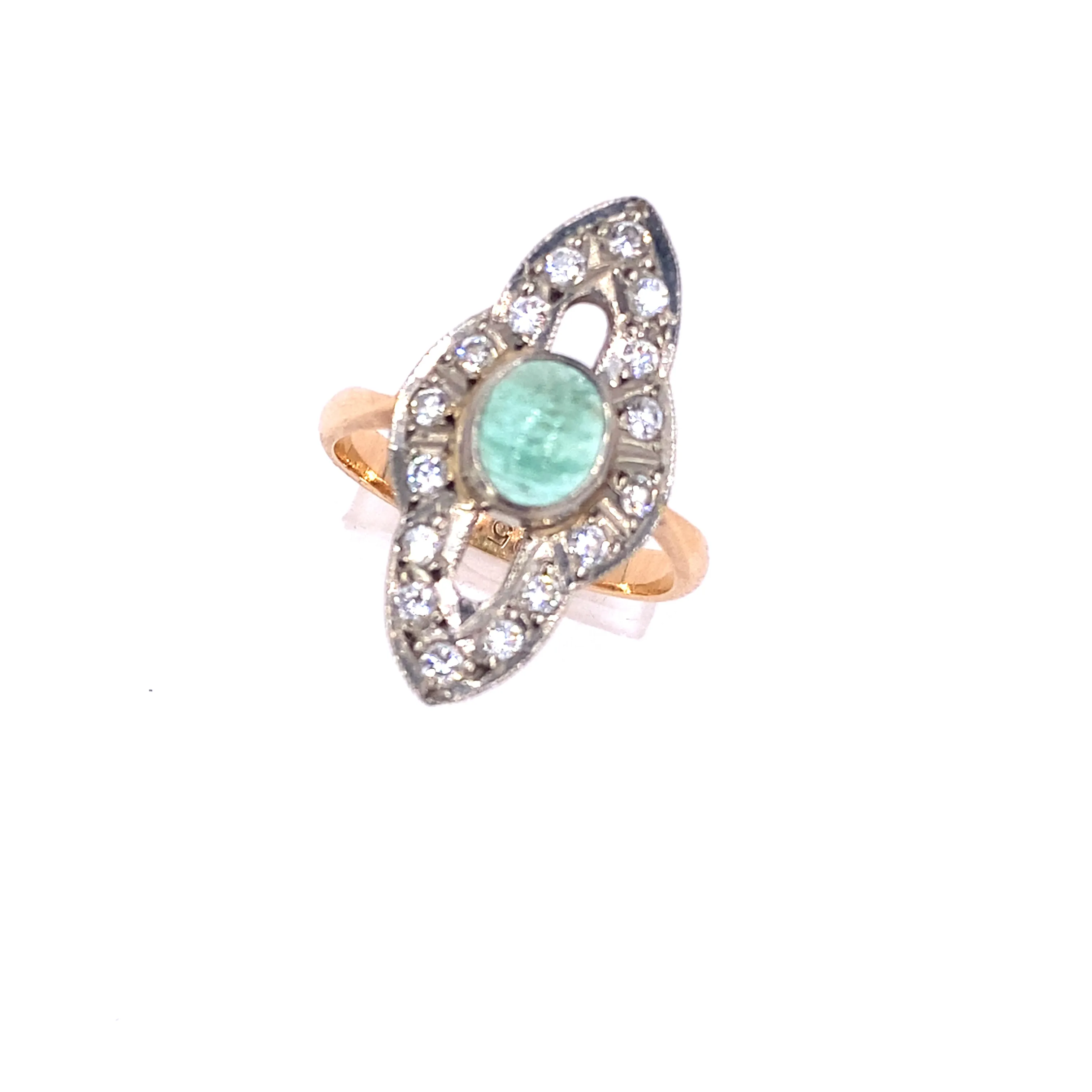 Women’s 14ct Yellow Gold Diamond & Cabochon Emerald Cocktail Ring - 5.3g