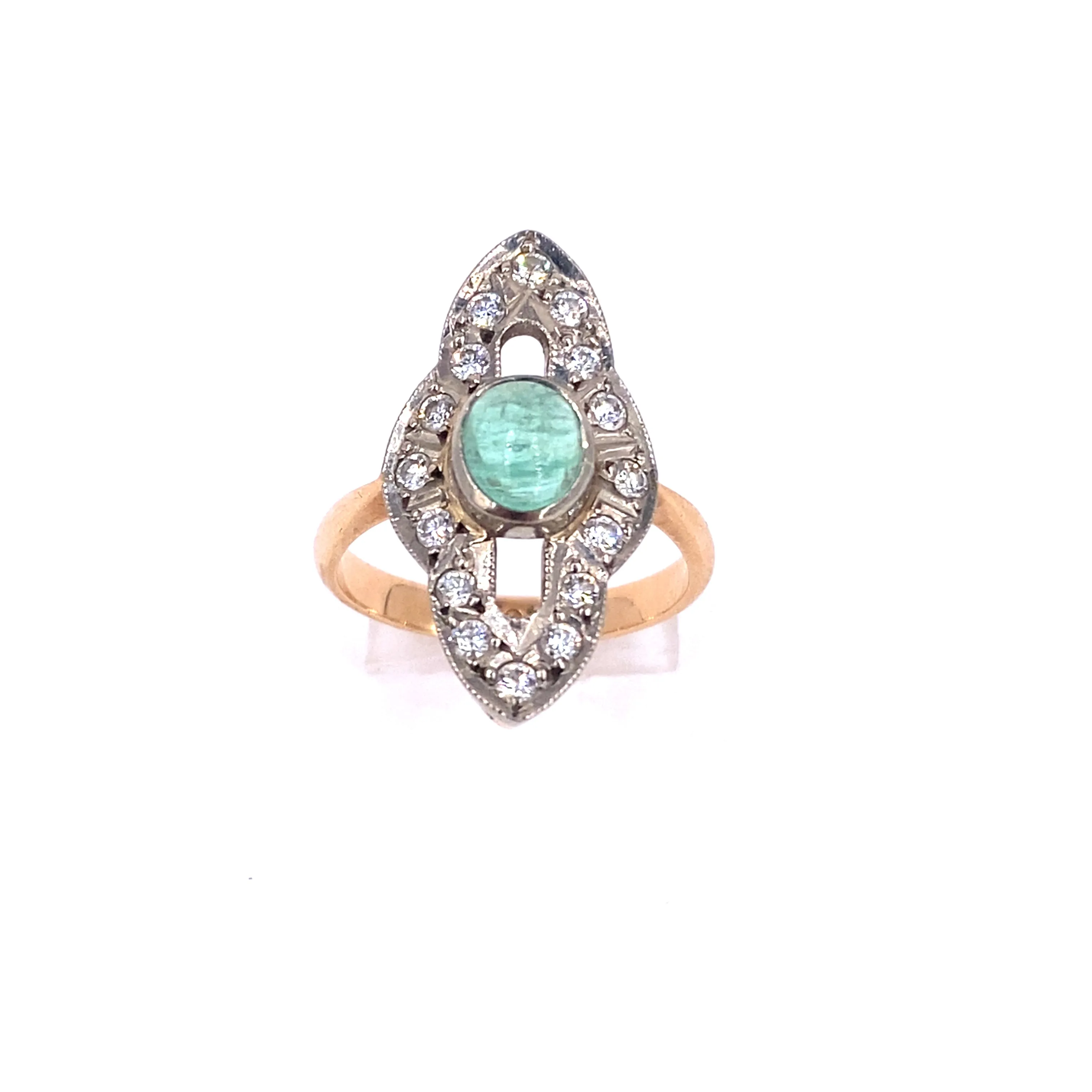Women’s 14ct Yellow Gold Diamond & Cabochon Emerald Cocktail Ring - 5.3g