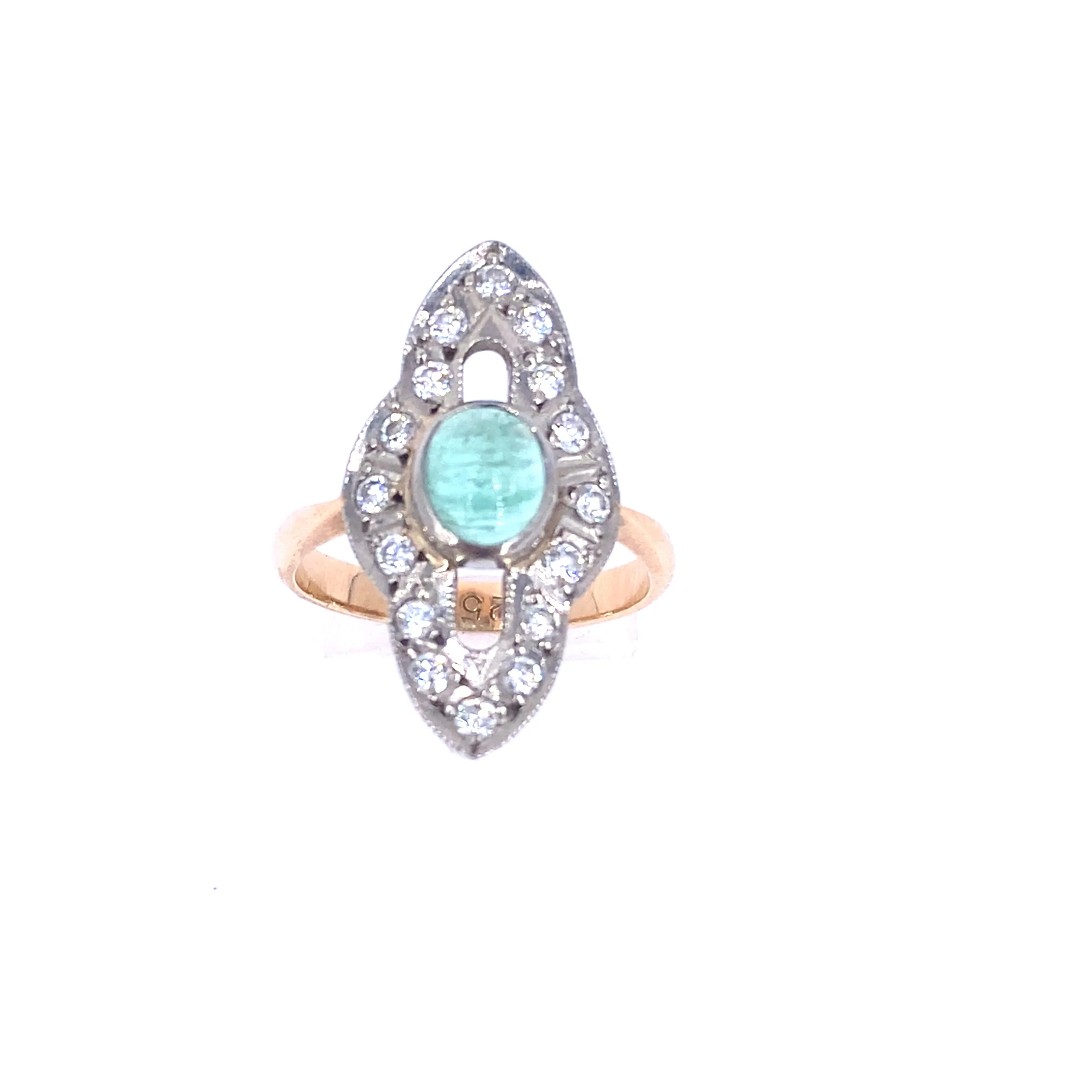 Women’s 14ct Yellow Gold Diamond & Cabochon Emerald Cocktail Ring - 5.3g
