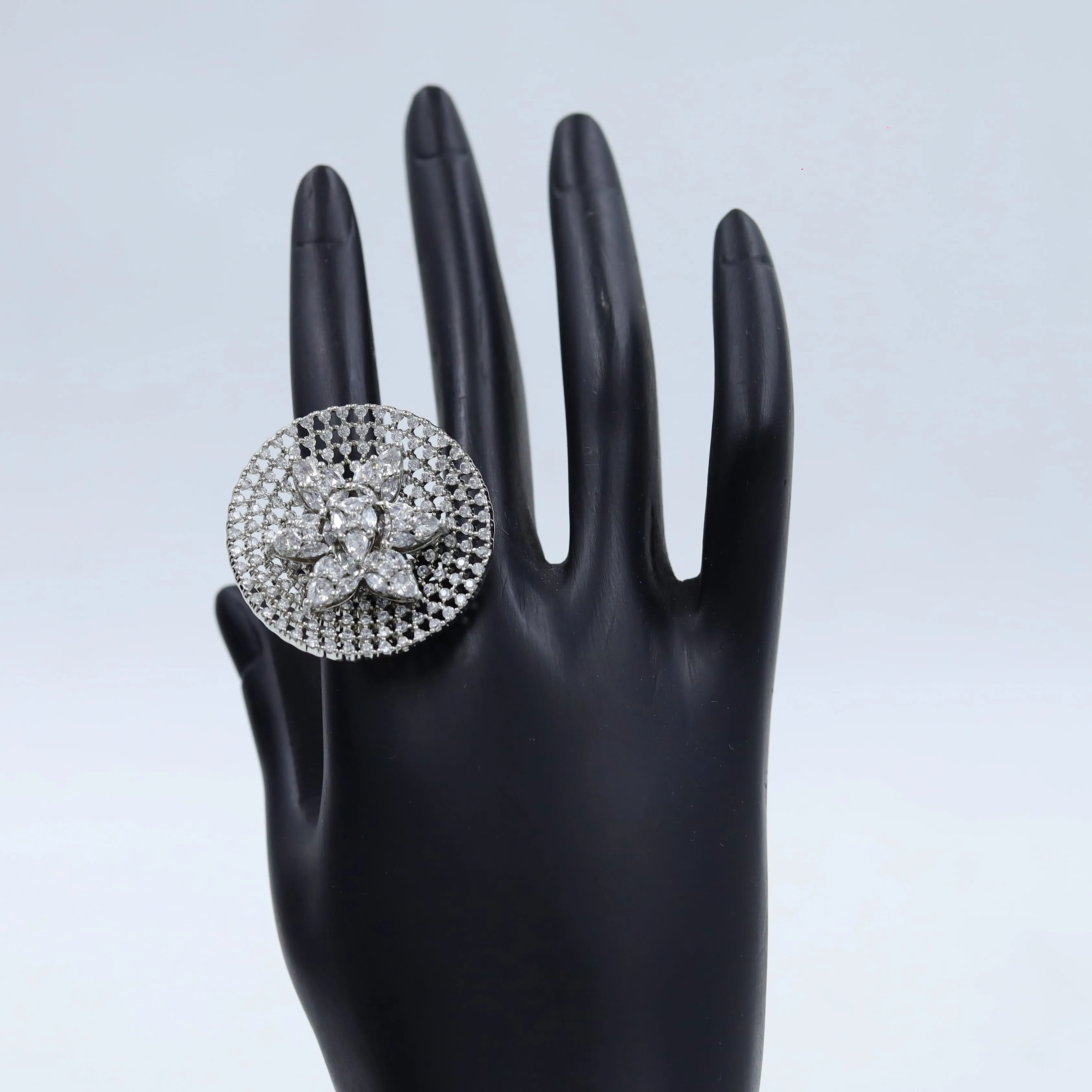 Zircon/AD Cocktail Silver Finish Ring 18540-5722