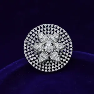 Zircon/AD Cocktail Silver Finish Ring 18540-5722