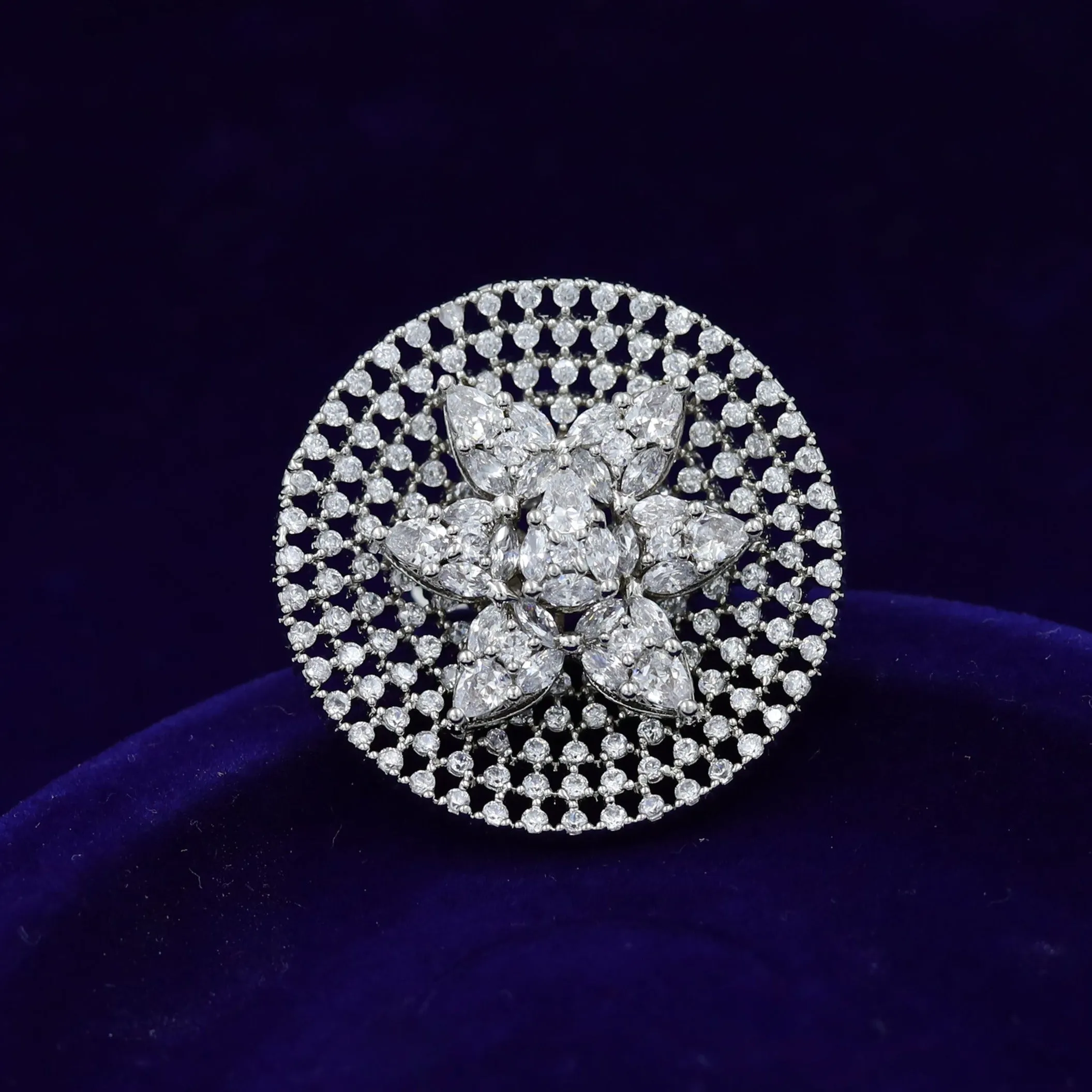 Zircon/AD Cocktail Silver Finish Ring 18540-5722