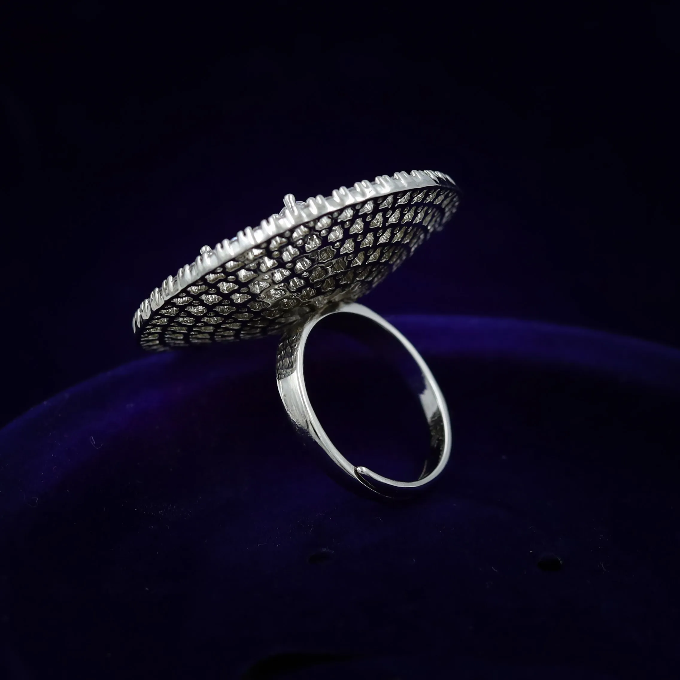 Zircon/AD Cocktail Silver Finish Ring 18540-5722
